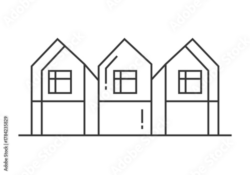 Modern townhouse line art vector illustration featuring clean architectural outlines, ideal for real estate, urban planning, property design, websites, and contemporary housing or construction graphic