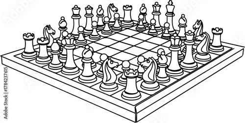 Continuous Line Chess Board Vector Artwork