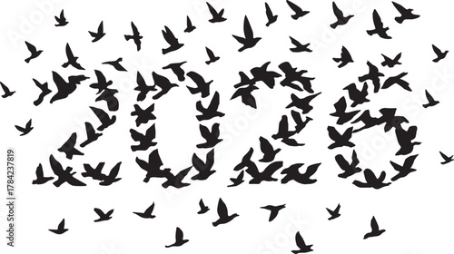 “Flying birds forming 2026 vector silhouette, freedom and hope concept design”