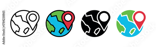Region Globe with Location Pin, Flat Vector Map Marker, Geolocation Symbol for Navigation and Travel
