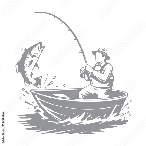 Man Fishing From Boat