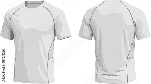 Modern athletic t-shirt front and back view, blank sportswear mockup, breathable fabric, gym apparel design template, vector fashion illustration, fitness clothing