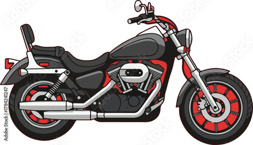 Vector Illustration of Motorcycle in Modern Style with Red and Black Color Scheme
