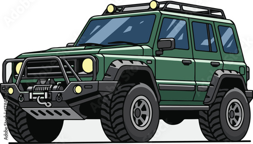 Vector Illustration of Off-Road SUV in Modern Style with Green and Black Color Scheme
