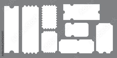 Ticket label set. Coupon boucher blank template. Vector illustration. 
