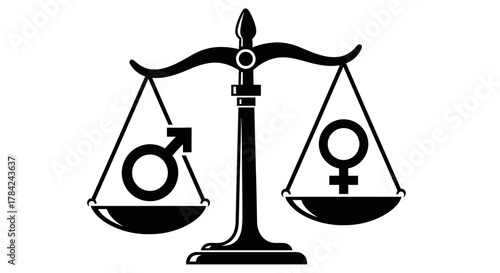 Scales of justice showing gender symbols, representing gender equality and balance.
