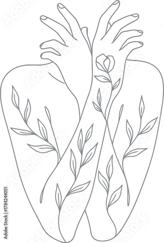 Elegant line art illustration of ballet pointe shoes with delicate floral accents