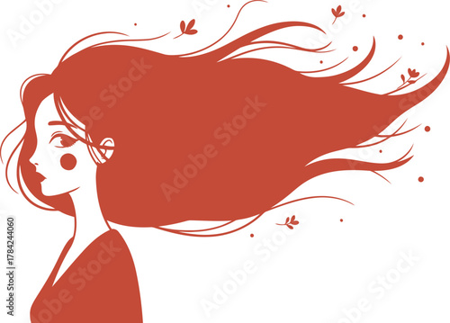 Artistic illustration of a woman with long flowing red hair
