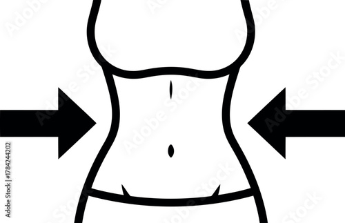 Iconic representation of weight loss and body slimming with arrows