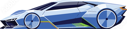 Futuristic Geometric Vector Car Illustration in Modern Style with Blue and Green Accents