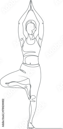 Woman in tree pose yoga a minimalist line drawing illustration