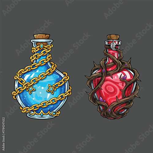 Enchanted Elixirs Chained Mana and Thorny Health Potions