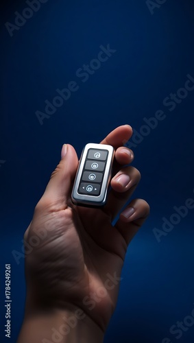 Wallpaper Mural Generative AI futuristic car key in hand with blue background. Torontodigital.ca