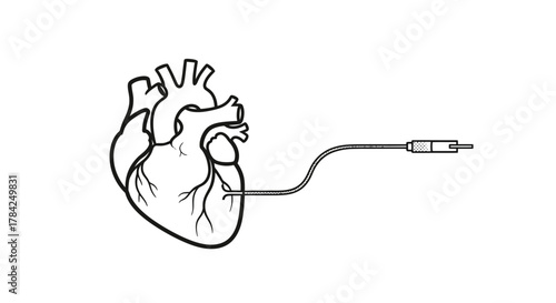 Modern heart symbol connected to audio jack represents emotional connection or life support concept