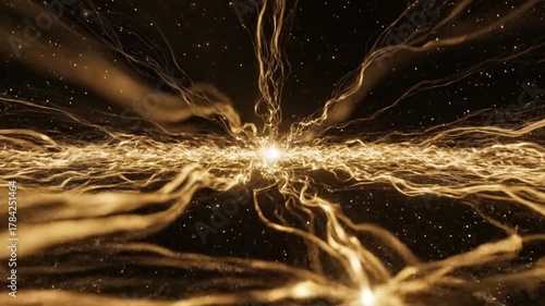 Golden Light Trails in the Cosmos A Journey Through Space.