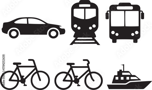 Silhouette Icons of Transportation Vehicles automobile