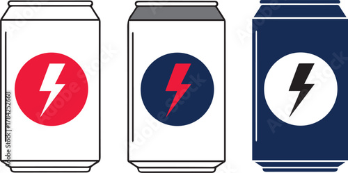 Three energy drink cans with lightning bolt logos soda can