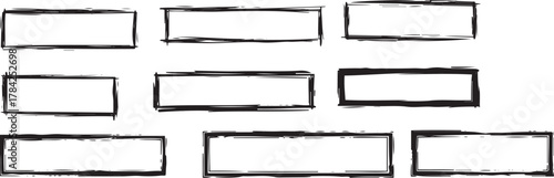 Set of hand drawn rectangular frames and boxes on white background