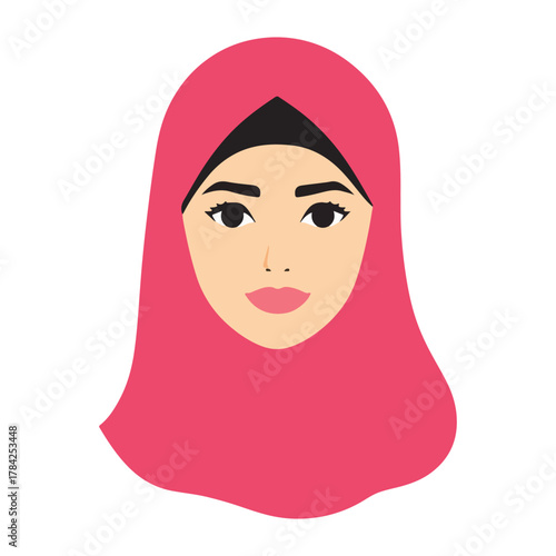Young Muslim Woman Portrait Avatar Wearing a Pink Hijab