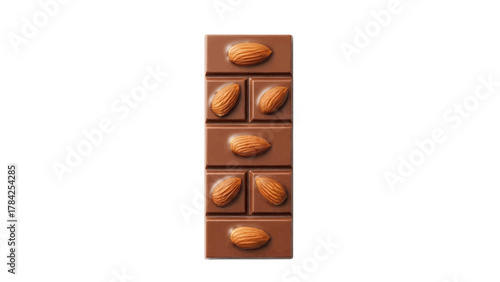 Vector illustration of single bar of milk chocolate with almonds on a transparent background