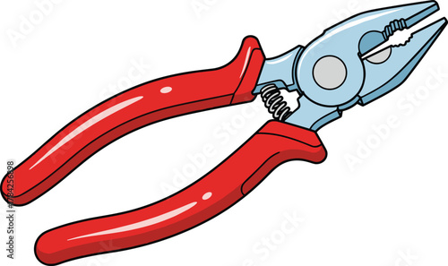 Red-handled pliers tool with metal jaws, vector illustration for DIY, repair, construction, workshop, and handyman concepts, ideal for manuals and safety guides