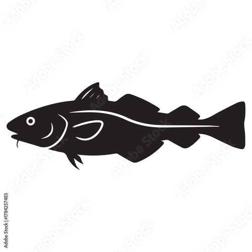 Black silhouette illustration of a cod fish facing left