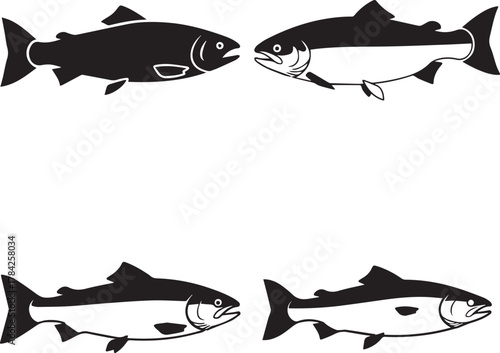 Two Salmon Fish Facing Each Other Silhouette vector