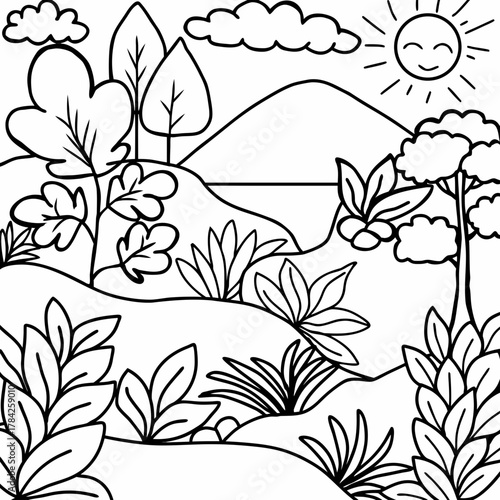 Simple Nature Landscape Coloring Page