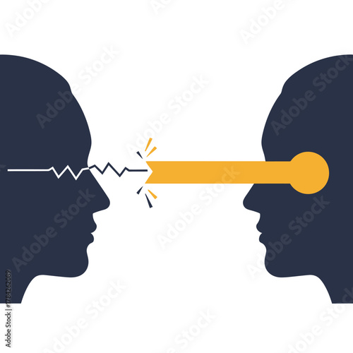 Conflict resolution concept. Two head silhouettes face each other, solving problems.