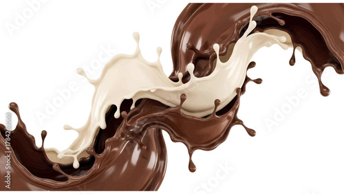 Vector illustration of swirling chocolate and cream liquid splash in motion on a white background