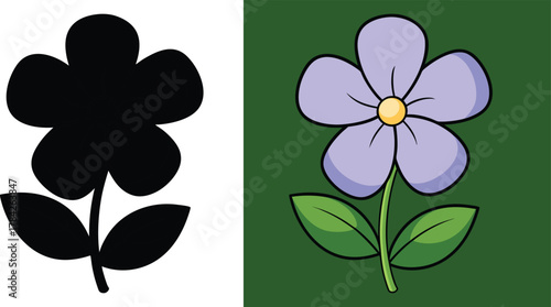 Lovely five-petal wildflower illustration with vivid colors and elegant black silhouette, perfect for spring designs and nature-inspired crafts