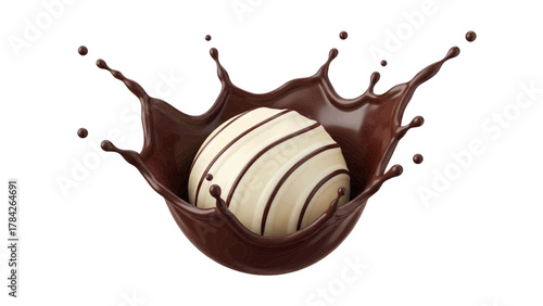 Vector illustration of white chocolate truffle with dark chocolate splash on a white background