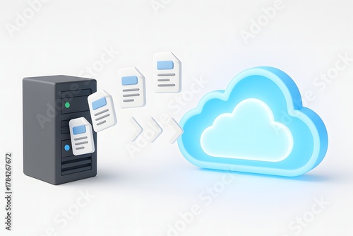 3D Digital File Transfer from Server to Cloud — Cloud Migration and Backup Concept