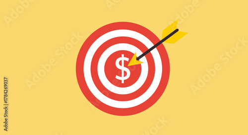 An arrow hitting the bullseye of a target with a dollar sign in the center, symbolizing financial success.
