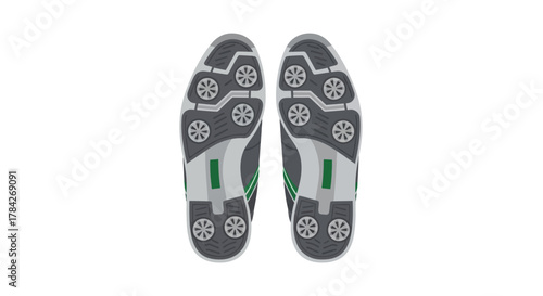 Bottom view of two golf shoes, showcasing the cleats and sole design for optimal grip.
