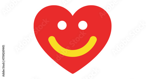 A simple graphic of a red heart with a happy yellow smiley face inside on a white background.