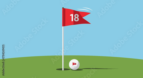 Illustration of a golf ball near the hole with a flag indicating the 18th hole.