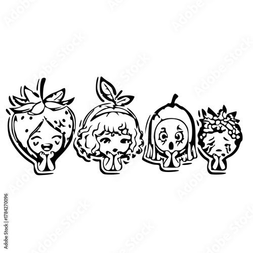 set of funny fruit cute