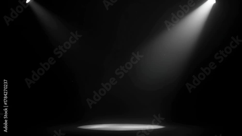Dramatic Stage Lighting with Two Spotlights Illuminating Dark Empty Theater with Light Beams Creating Atmosphere