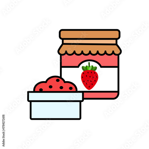 Strawberry jam on white background.