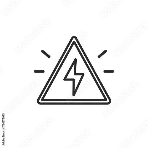 A triangular warning sign featuring a lightning bolt symbol. It is enclosed in a thick outline and is stylized with emanating lines