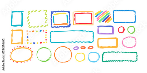 Collection of colorful handdrawn frames and shapes, perfect for adding a playful touch to your designs and creative projects