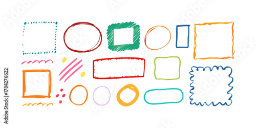 Collection of whimsical handdrawn frames and shapes, ideal for adding a creative and artistic flair to your projects