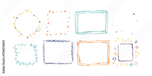 Collection of whimsical handdrawn frames, , featuring playful dots and shapes, ideal for adding a creative and artistic flair to your projects