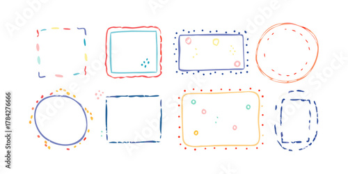 Collection of colorful handdrawn frames and borders set of doodle style vector elements for design cute decorative frames