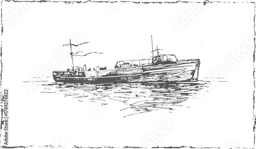 grunge old ship in the sea