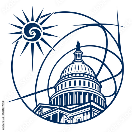United States Capitol Building with Sun and Abstract Lines government landmark