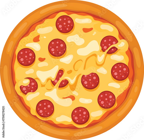 Vector Illustration Delicious Pepperoni Pizza with Melted Cheese