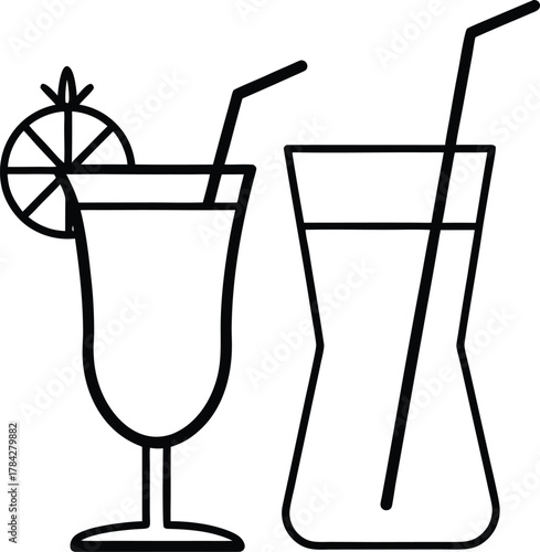 Mocktails and non alcoholic drinks line art transparent background