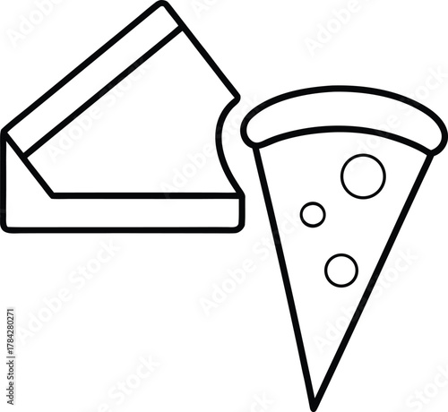 Pizza slice and box line art transparent background
